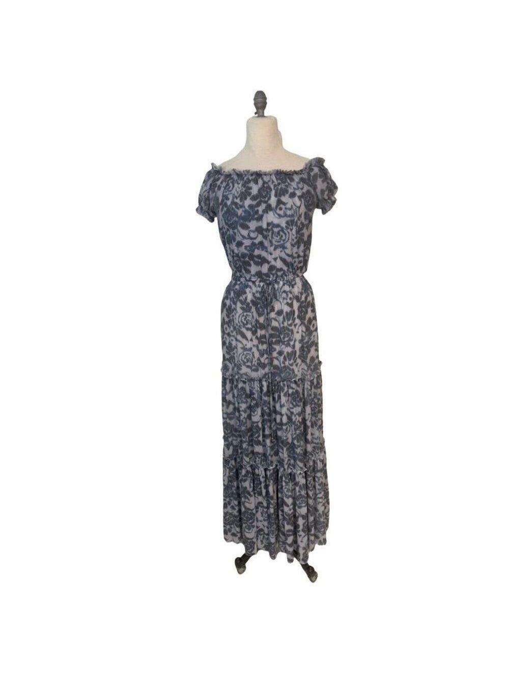 Boston Proper Blue Off shoulder tie dye Maxi Dress Small